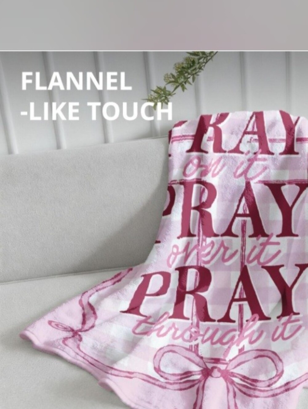 Pink Pray On It Pray Over It Throw Blanket 50x60 Christian Faith Bows NIP - Picture 3 of 3